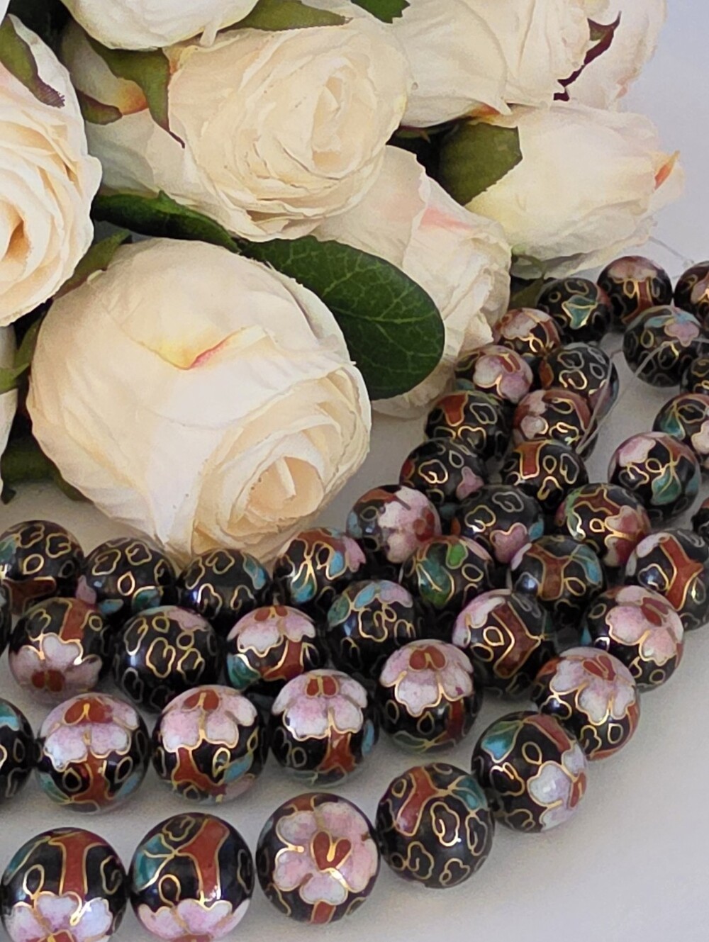 Black 12mm Chinese Cloisonne Beads